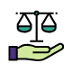 Fairness icon depicting a hand holding justice scales.